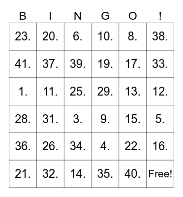 Untitled Bingo Card