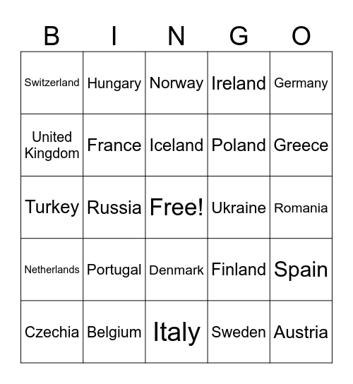 Europe Bingo Card