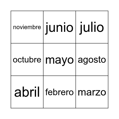 Meses del Año Bingo Card