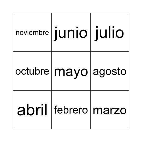 Meses del Año Bingo Card