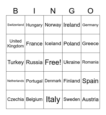 Europe Bingo Card