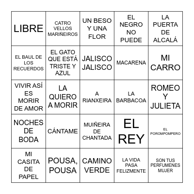 BINGO MUSICAL Bingo Card