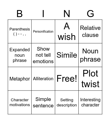 Wishing Tale Bingo Card