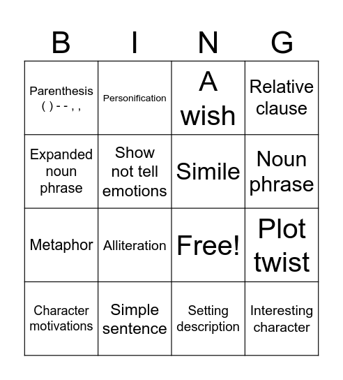 Wishing Tale Bingo Card