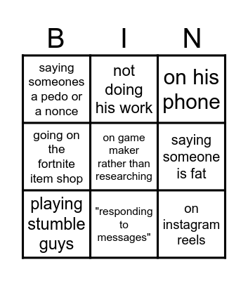 alistair Bingo Card