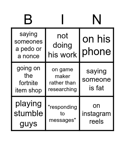 alistair Bingo Card