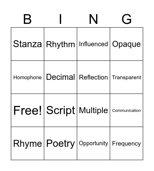 Untitled Bingo Card