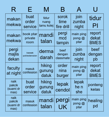 rembau experience Bingo Card