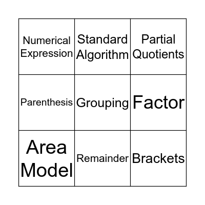 Math Vocabulary Bingo Card