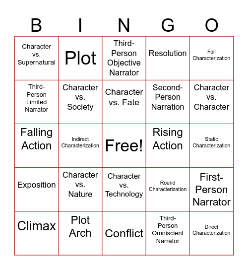 Story Elements Bingo Card