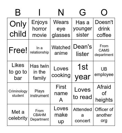 H U M A N Bingo Card