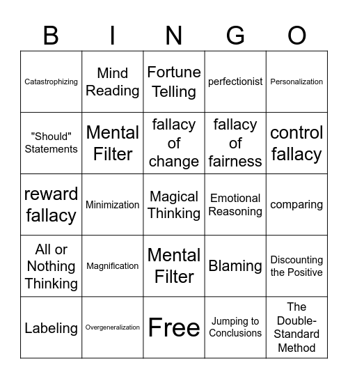 Challenging Cognitive Distortions Bingo Card