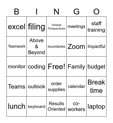 Administrative Professionals Day Bingo Card