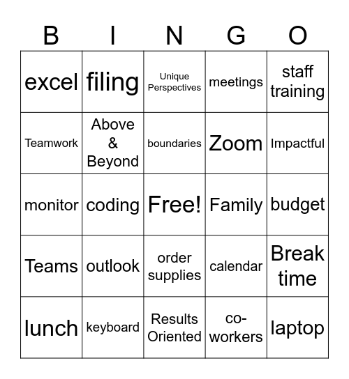 Administrative Professionals Day Bingo Card