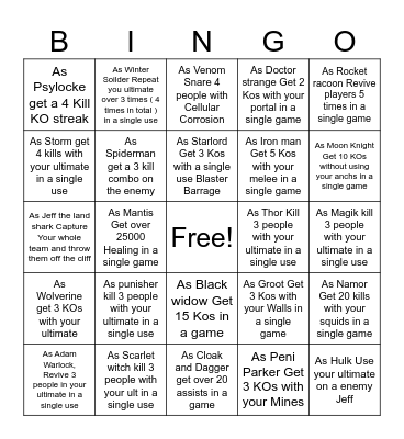 Marvel Rivals Bingo Card Bingo Card