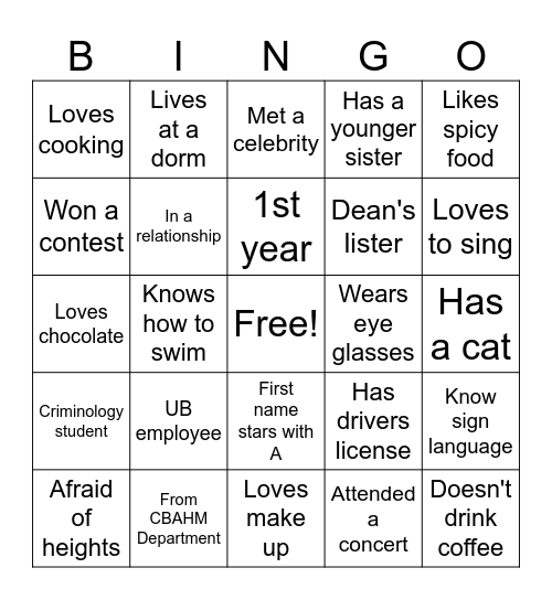 H  U  M  A  N Bingo Card