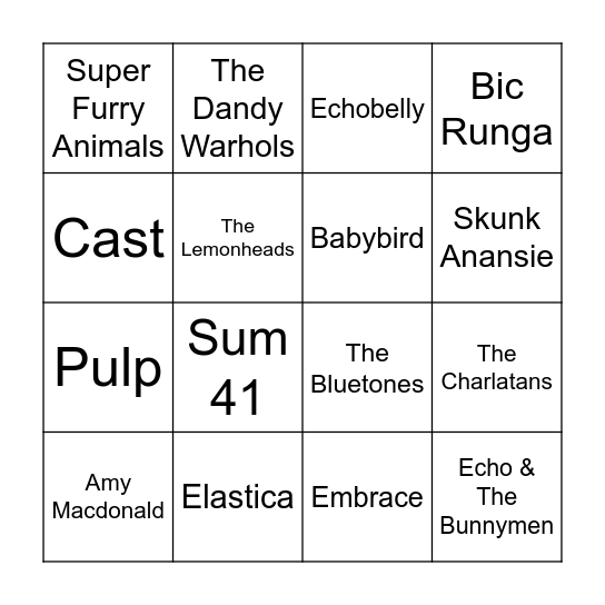 Artist Round Bingo Card