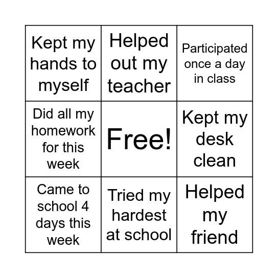 Bingo Challenge! Bingo Card