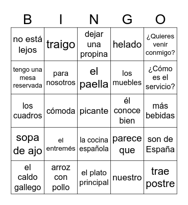 El restaurante - lado 2 Bingo Card