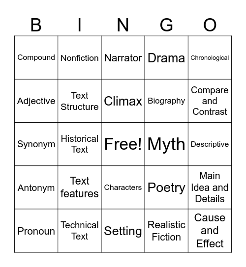 Reading Bingo Card