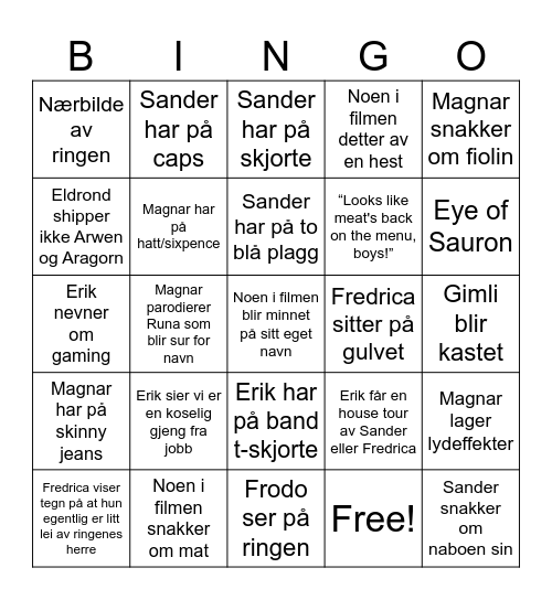 Bingo Baggins - Two Towers Bingo Card