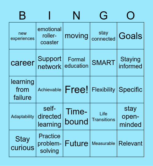 Life Transitions Embracing the Future Bingo Card