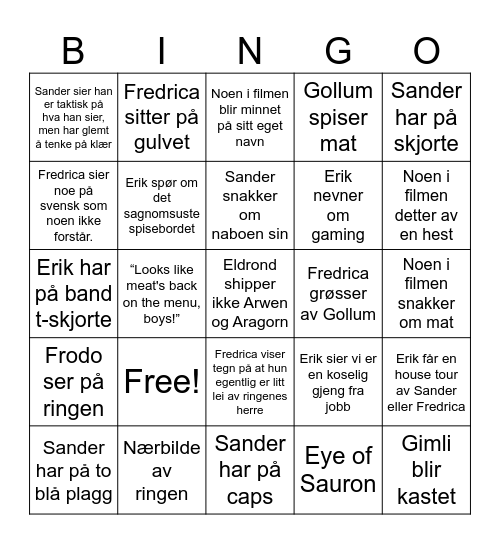 Bingo Baggins - Two Towers Bingo Card