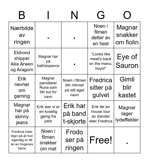 Bingo Baggins - Two Towers Bingo Card