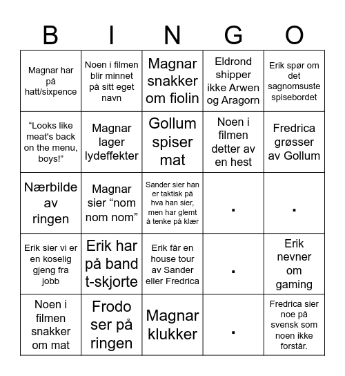 Bingo Baggins - Two Towers Bingo Card