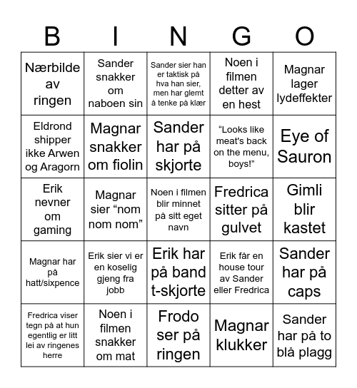 Bingo Baggins - Two Towers Bingo Card