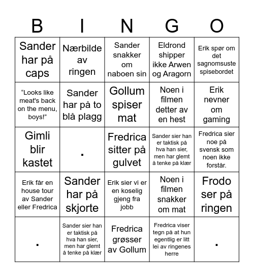 Bingo Baggins - Two Towers Bingo Card