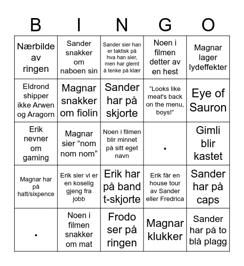 Bingo Baggins - Two Towers Bingo Card