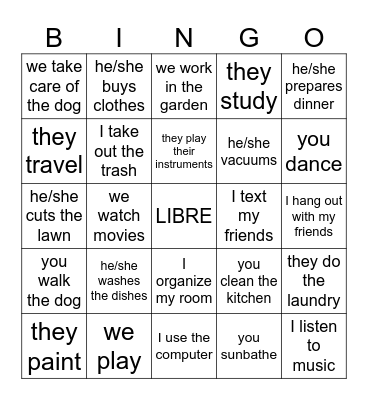 House+Verbs Bingo Card