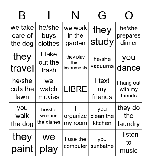 House+Verbs Bingo Card