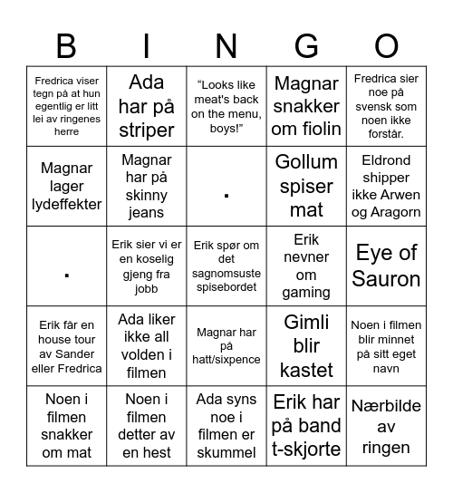 Bingo Baggins - Two Towers Bingo Card