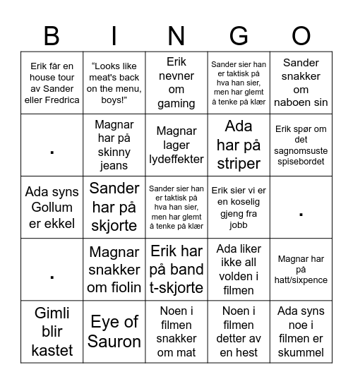 Bingo Baggins - Two Towers Bingo Card