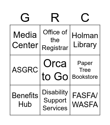 Student Resources Bingo Card