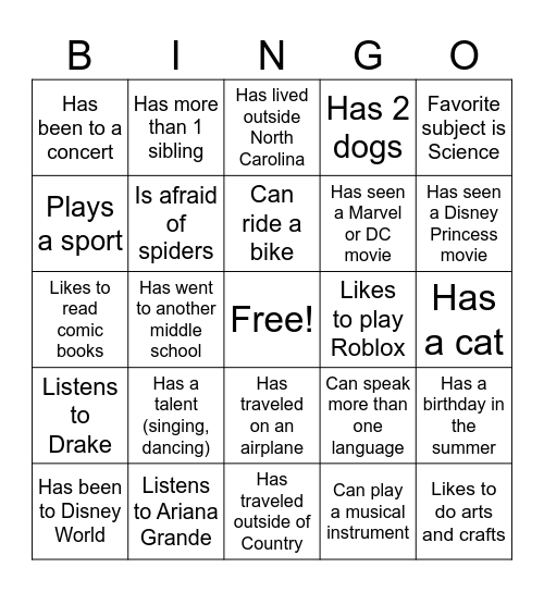 Ms. Jackson Ice Breaker Bingo Card