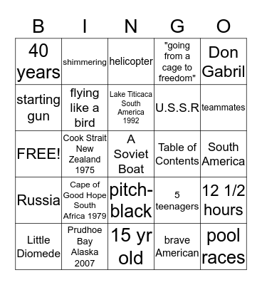 Free in the Sea Bingo Card