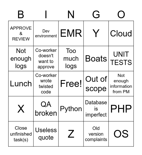 engineer Bingo Card