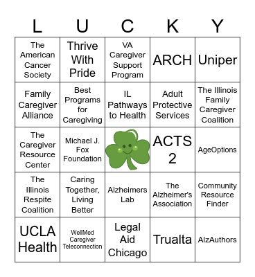 Caregiver Resource Bingo Card