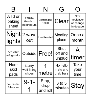 Fire Safety Bingo Card