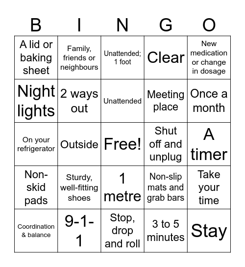 Fire Safety Bingo Card
