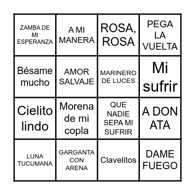 BINGO MUSICAL Bingo Card