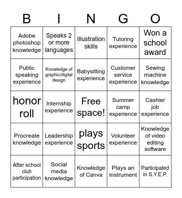 Resume Bingo Card