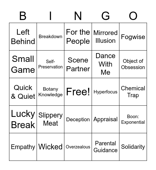 Chaos Shuffle Bingo Card