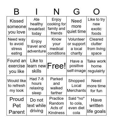 My Current Reality Bingo Card