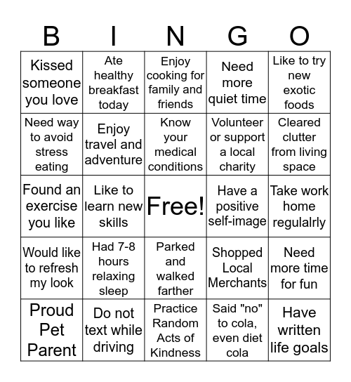 My Current Reality Bingo Card