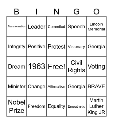 MLK JR. DAY Bingo Card
