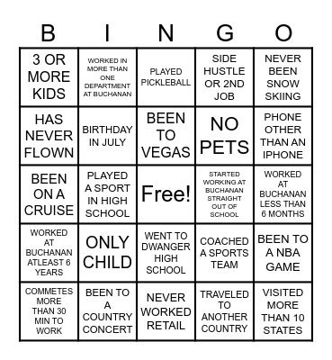 TEAM BUILDING BINGO Card